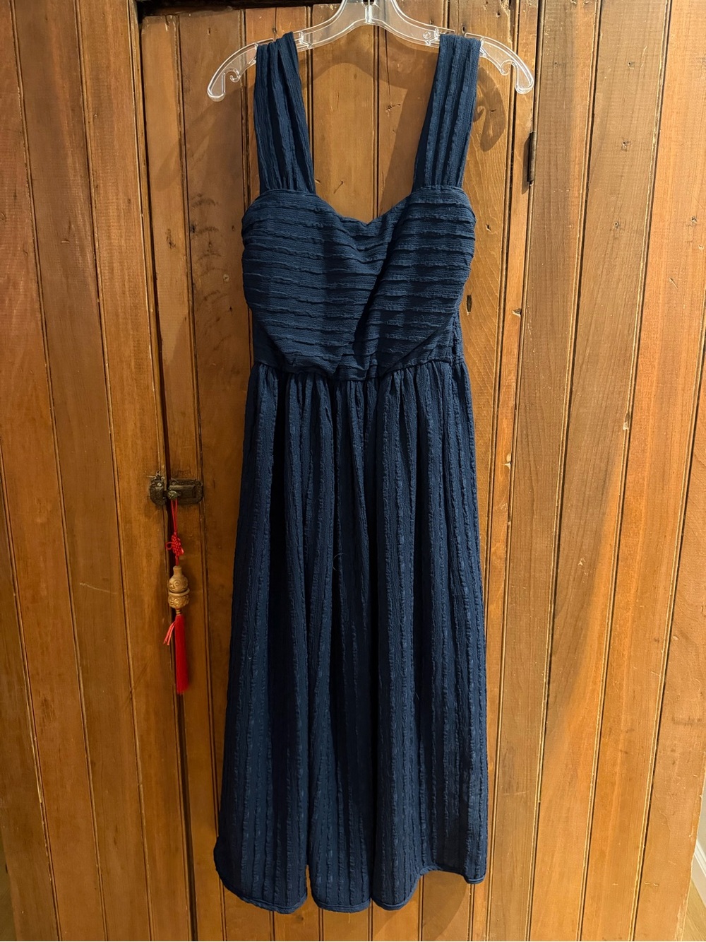 Max Studio Navy Textured Strap Midi Dress
